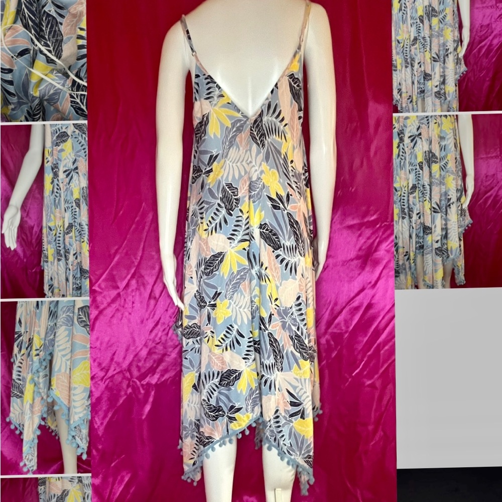 NEW JAPNA GOA S or M DRESS BEACHWEAR VISCOSE Adj Straps Asymmetrical Pom Poms - Picture 2 of 10